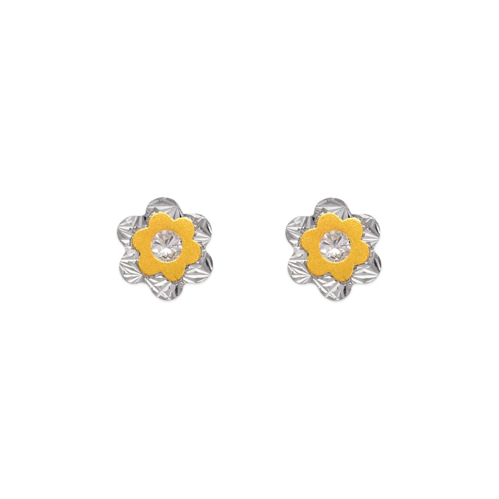 14k Realgold Double Flower Cz Stud Earrings 8 Mm 220$
